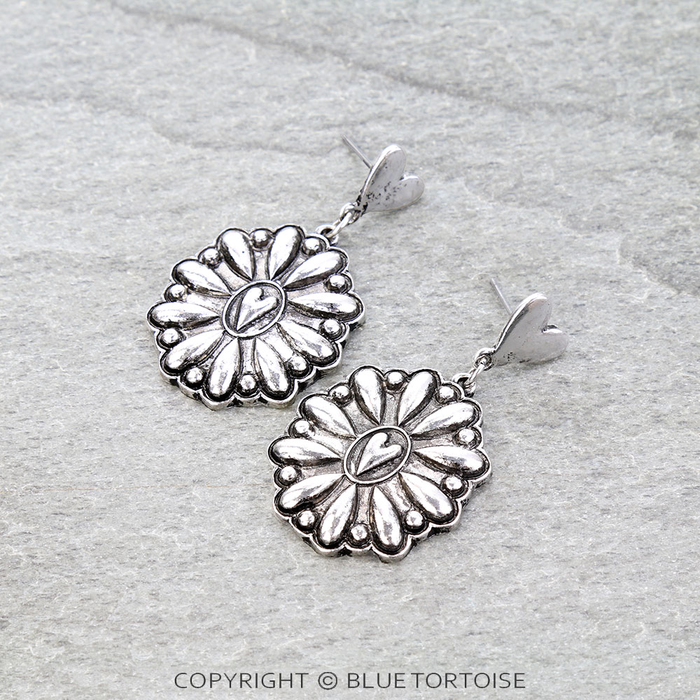 Western Ball TXR Heart Concho Stud Earrings