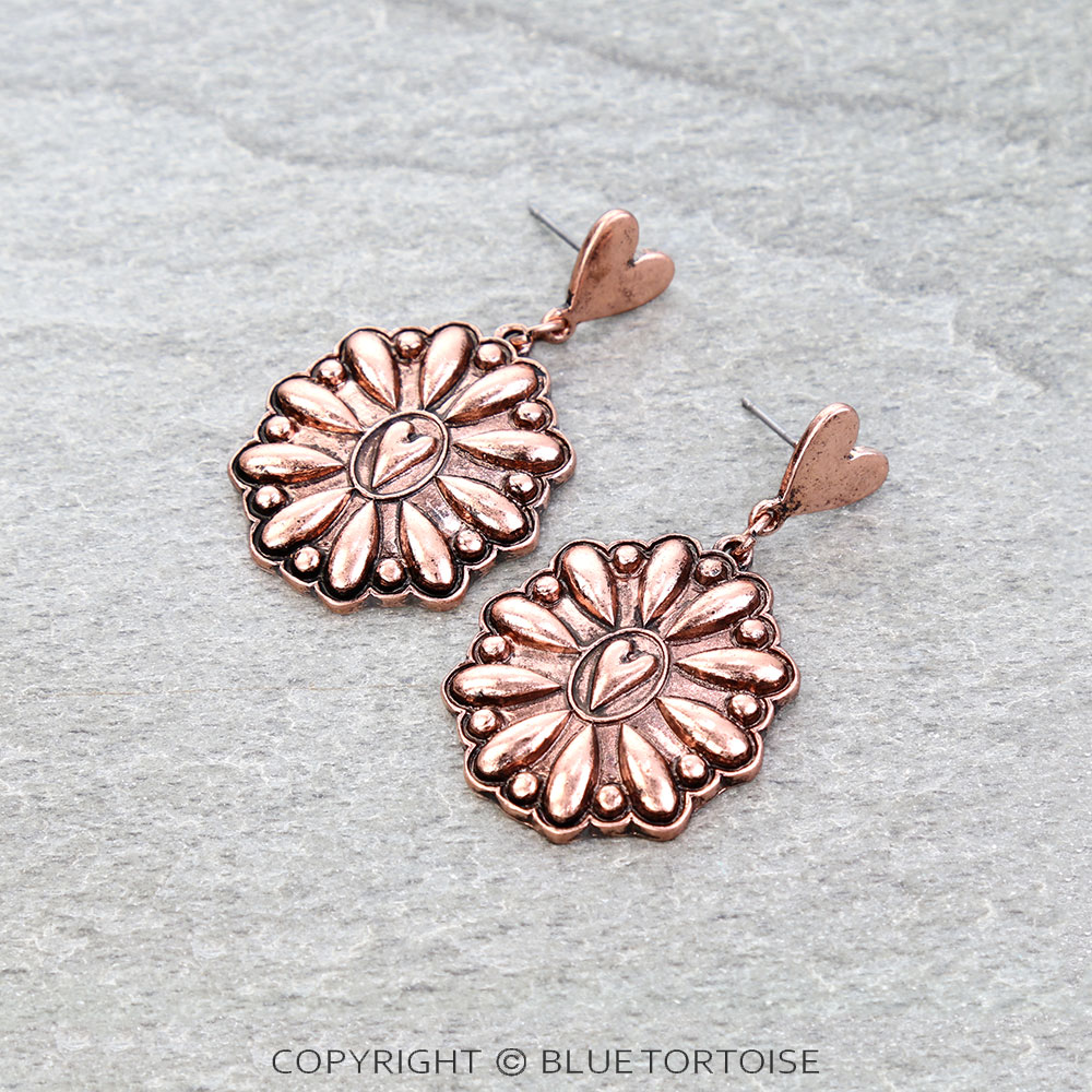 Western Ball TXR Heart Concho Stud Earrings