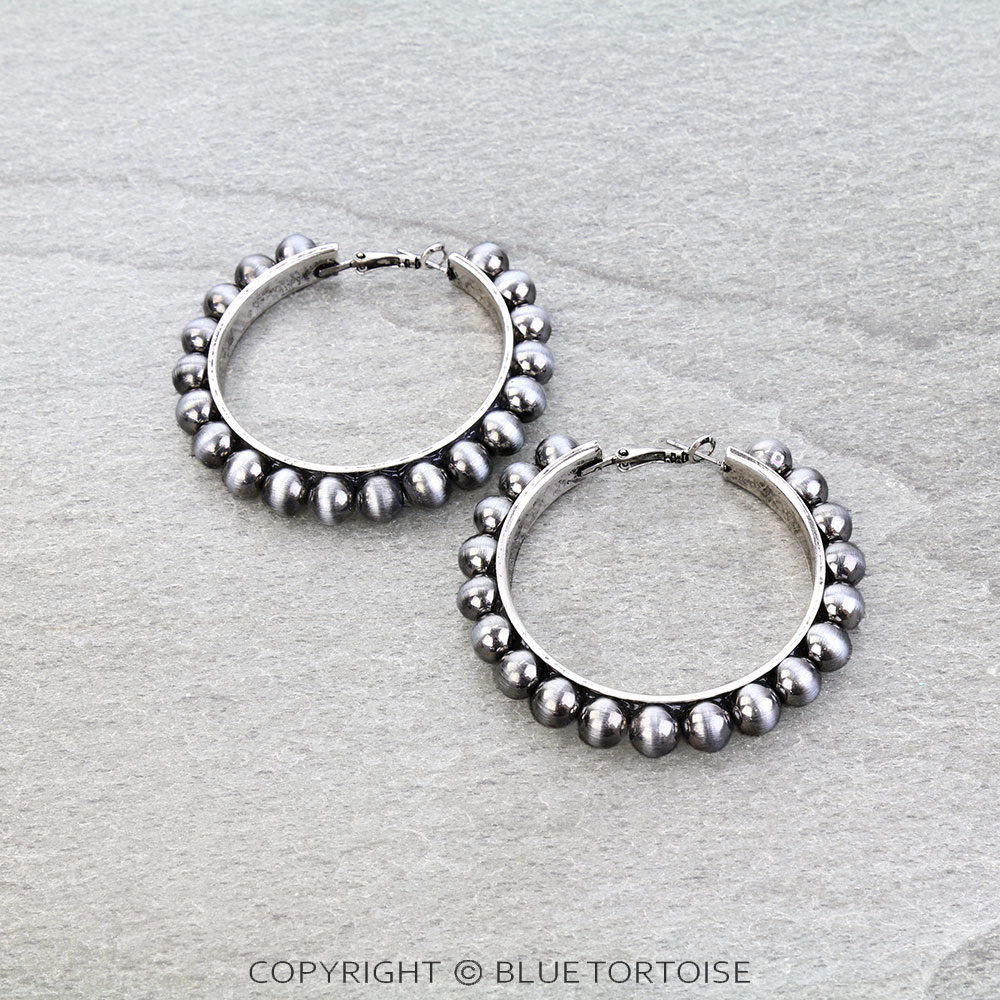 Western Navajo Style Pearl Hoop Earrings
