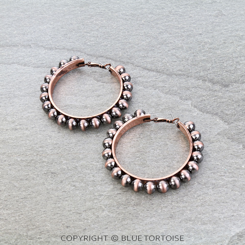 Western Navajo Style Pearl Hoop Earrings