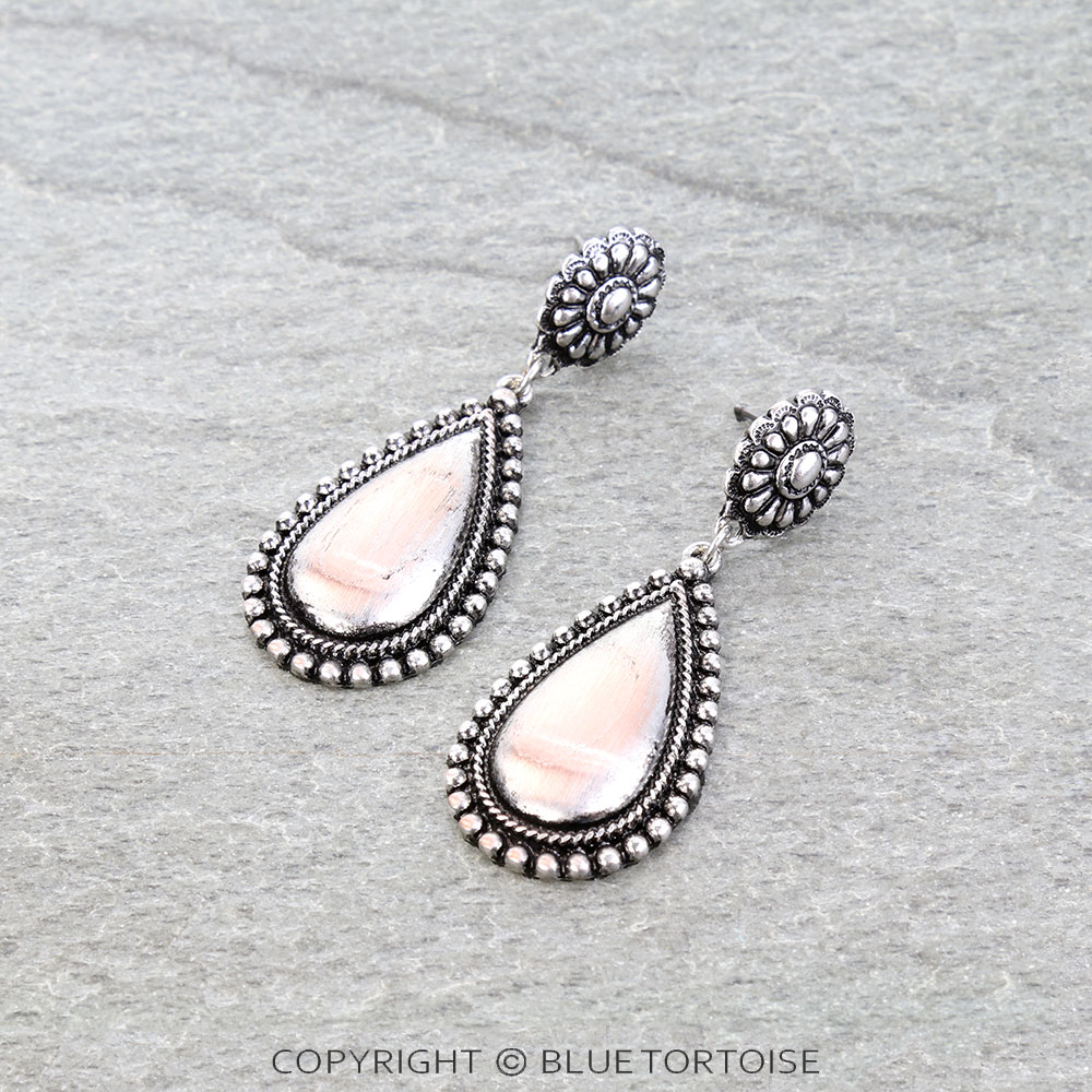 Western Brushed Teardrop Concho Stud Earrings