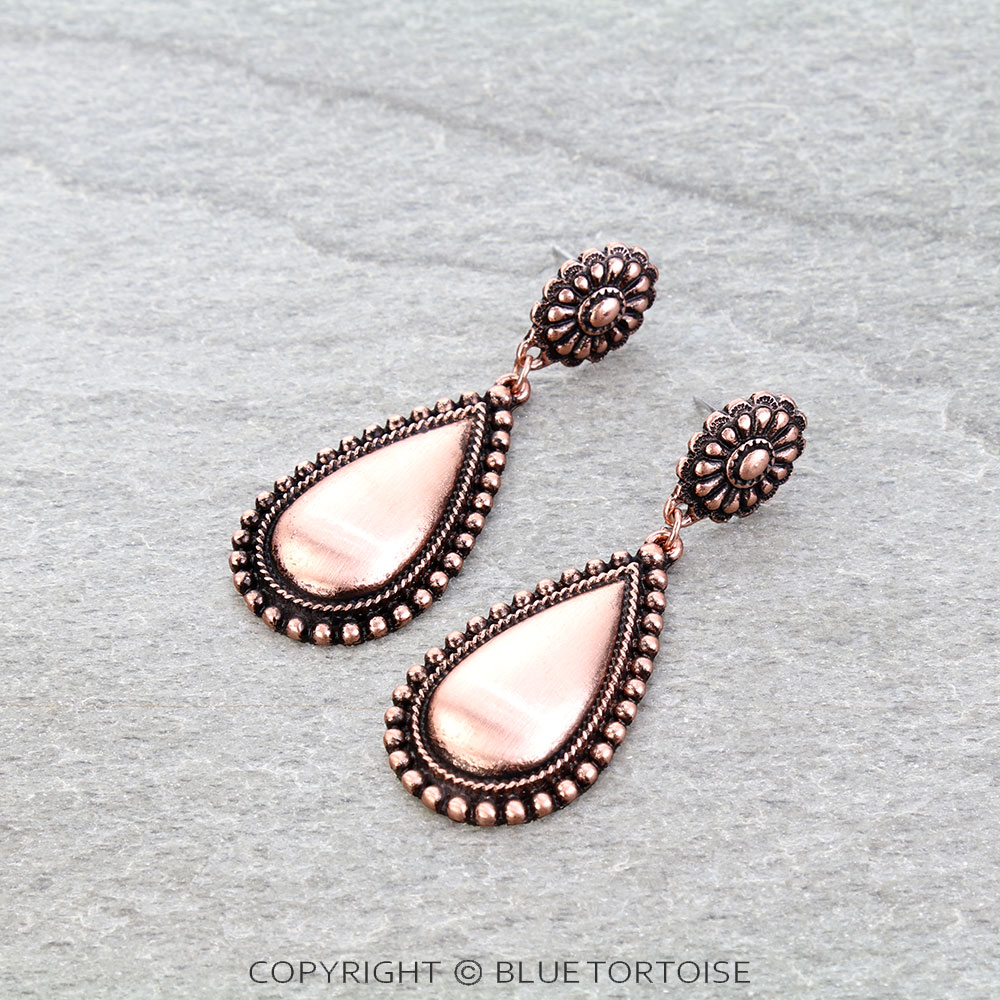 Western Brushed Teardrop Concho Stud Earrings