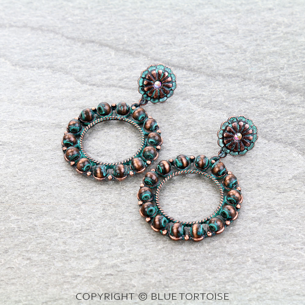 Western Navajo Style Pearl Round Concho Stud Earrings