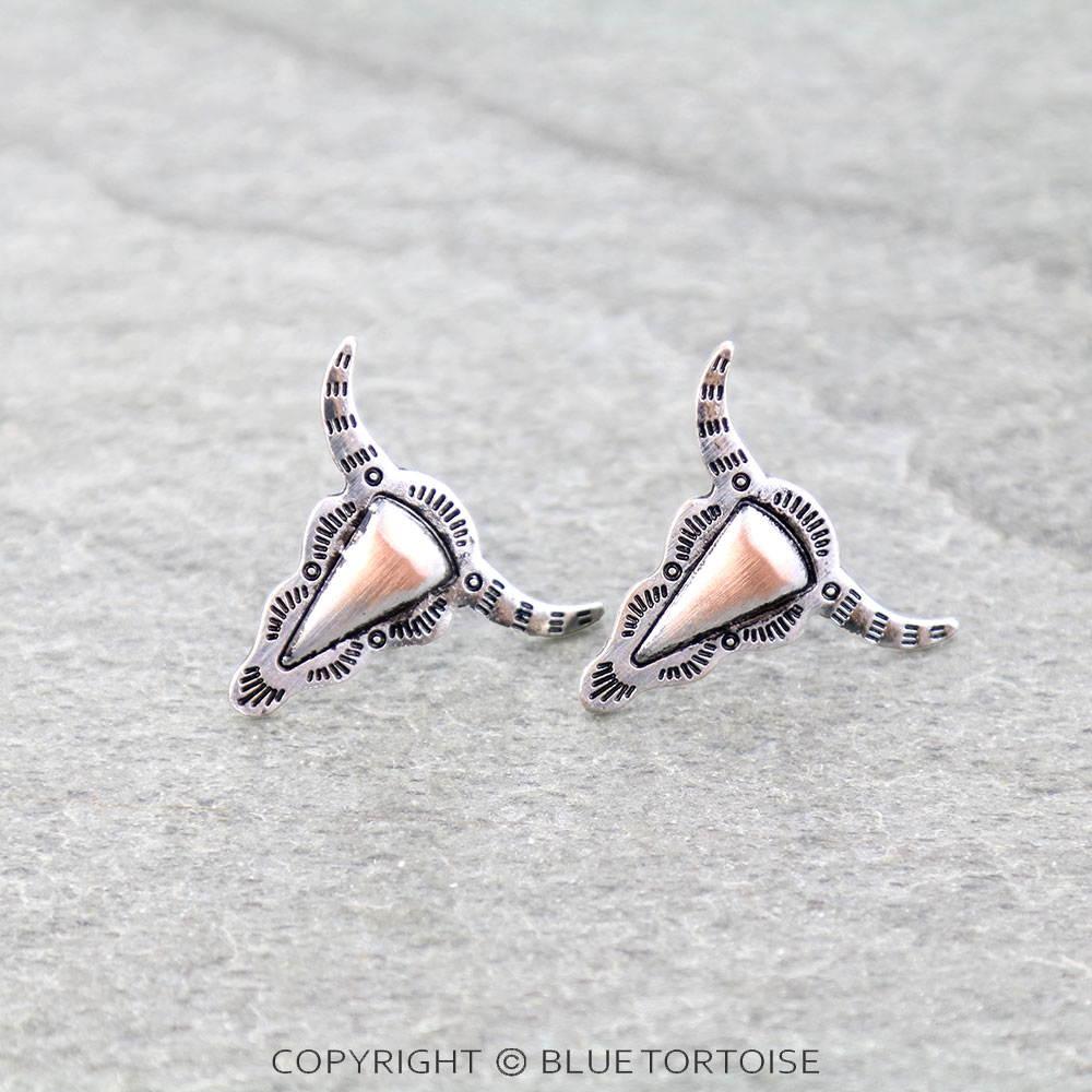 Western Brushed Steer Head Stud Earrings