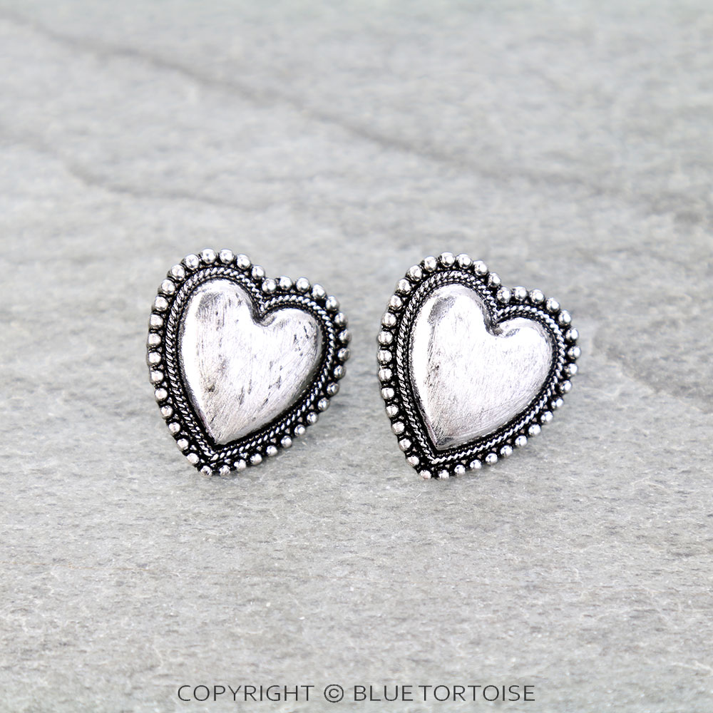 Western Brushed Heart Stud Earrings