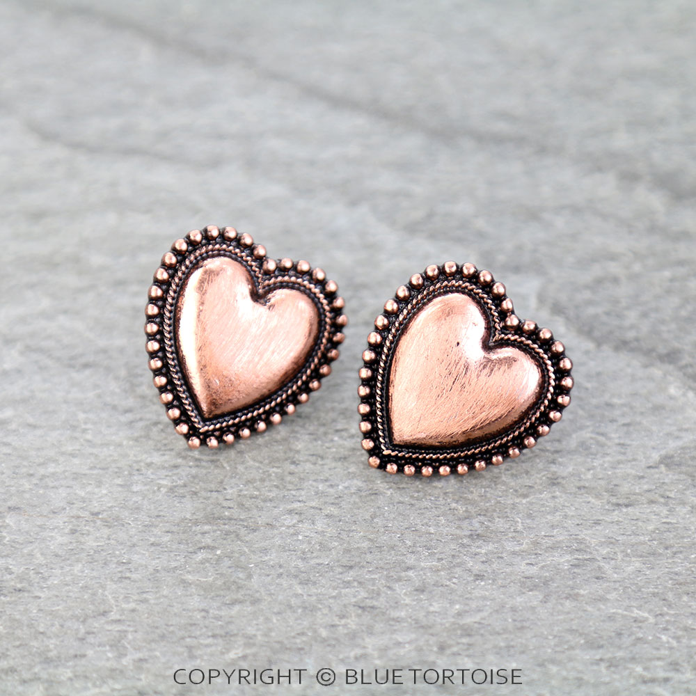 Western Brushed Heart Stud Earrings
