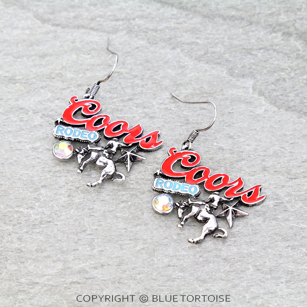 Western Epoxy Beer Logo Dangle Earrings