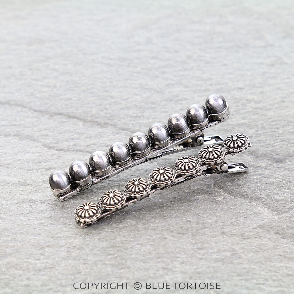 2 Pcs Western Concho and Navajo Style Pearl Hair Clip