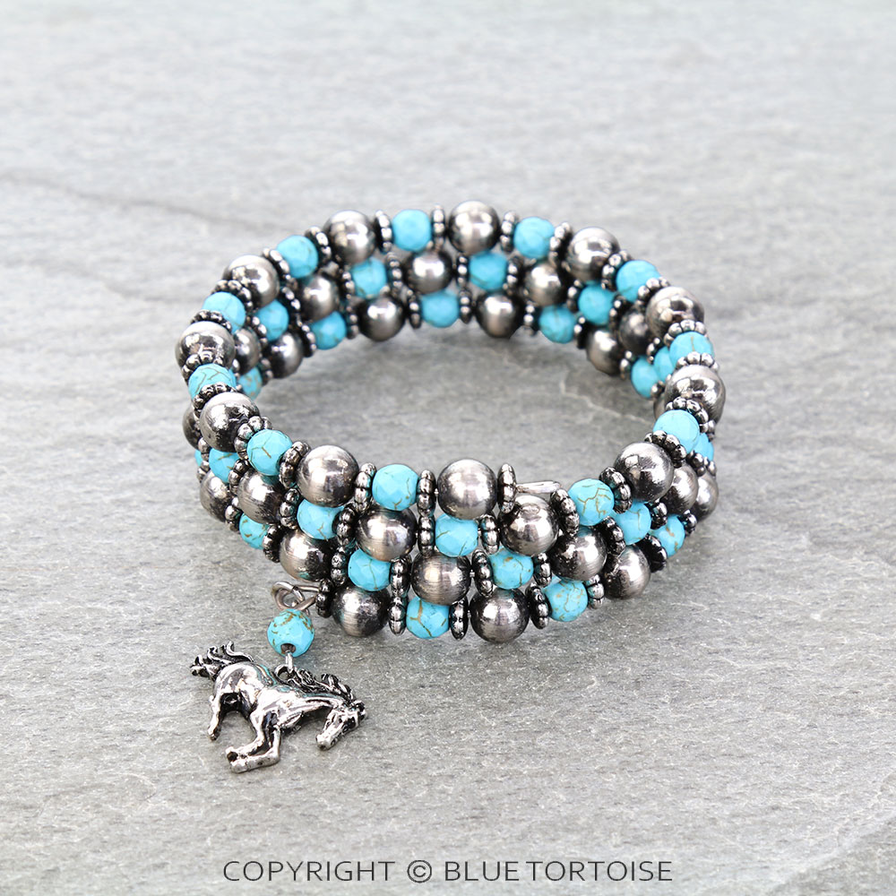 Western Navajo Style Pearl Horse Wrap Bracelet