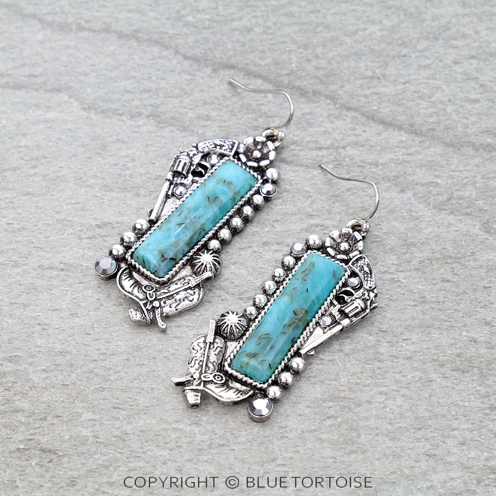 Western Cowboy Hat Stone Dangle Earrings