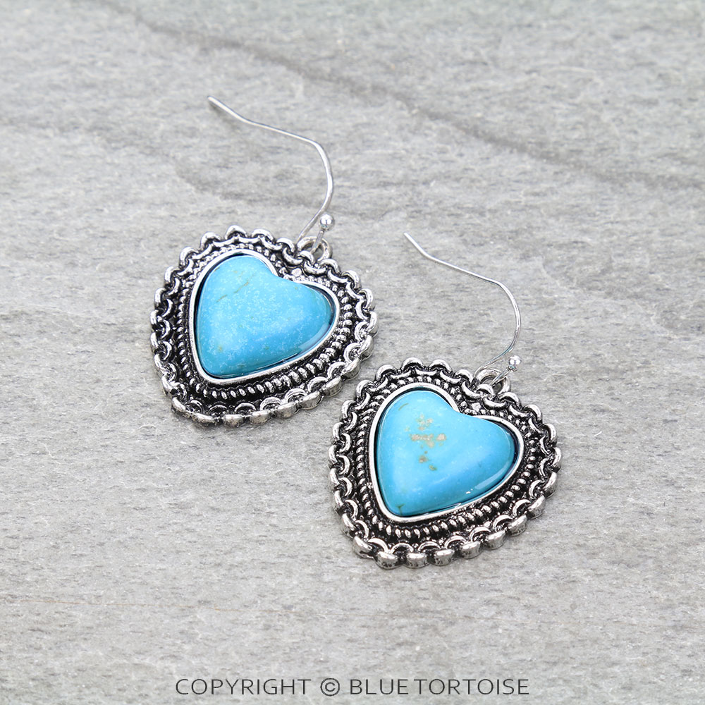 Western Chain TXR Heart Dangle Earrings