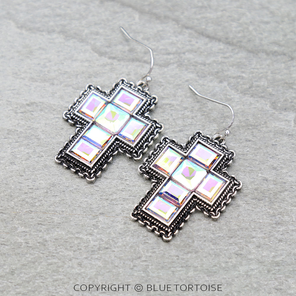 Western Chain TXR Cross Dangle Earrings