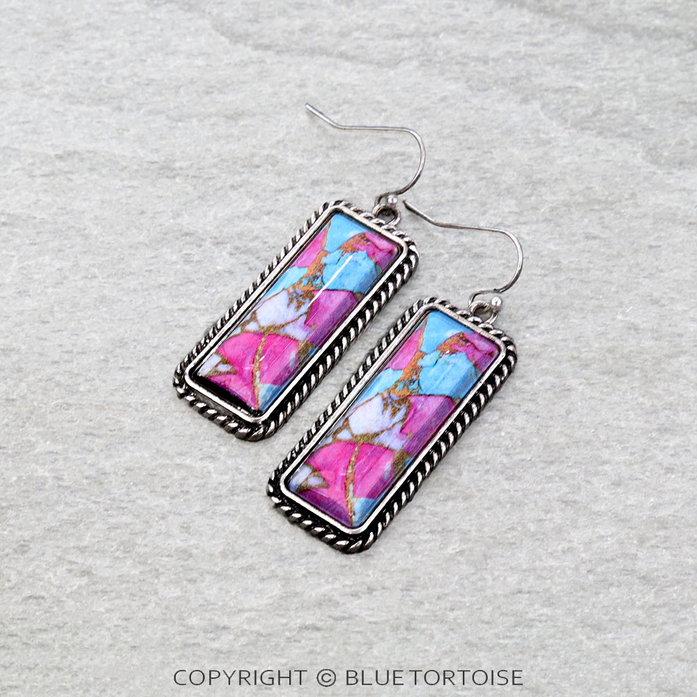 Western Bar Stone Dangle Earrings