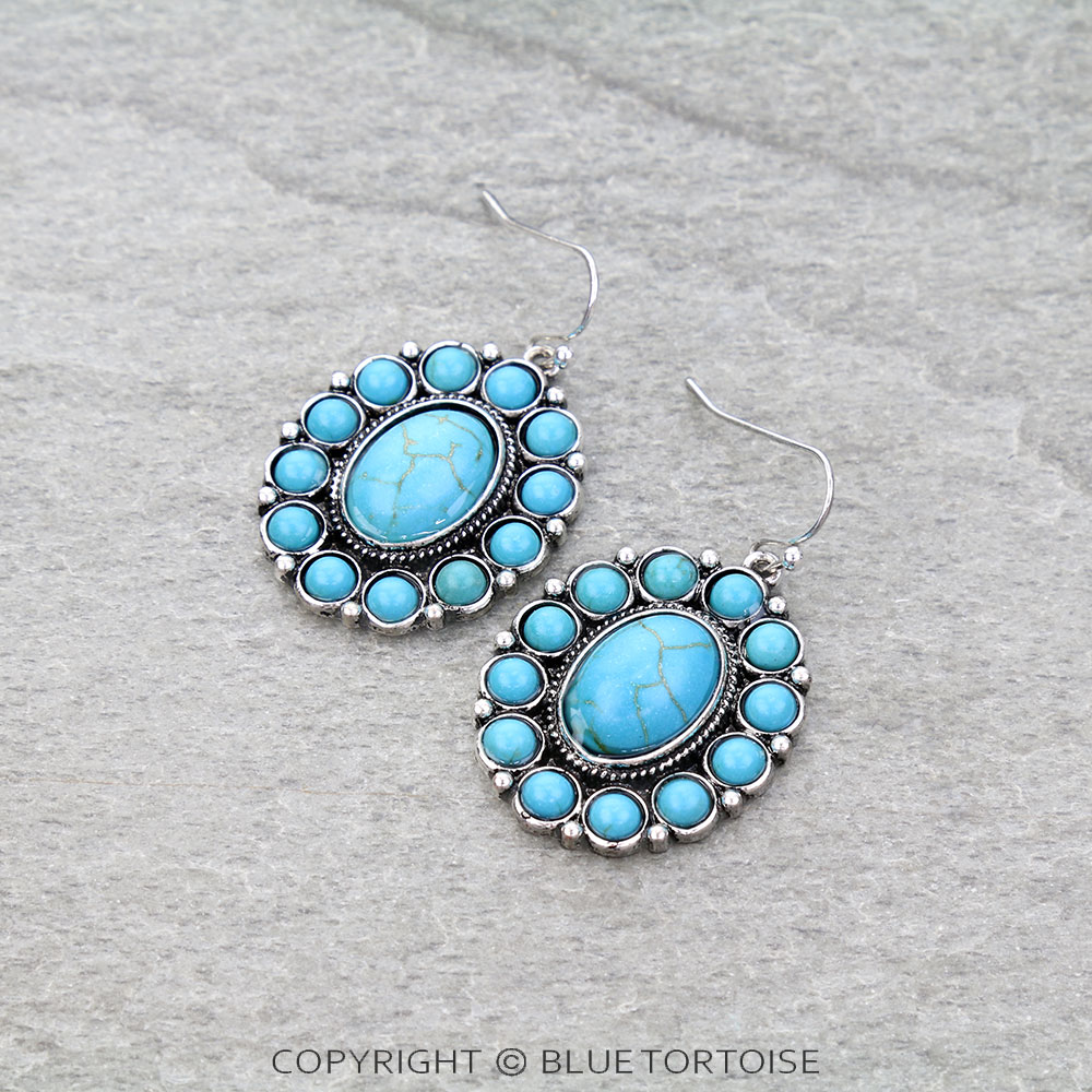 Western Concho Semi Stone Dangle Earrings