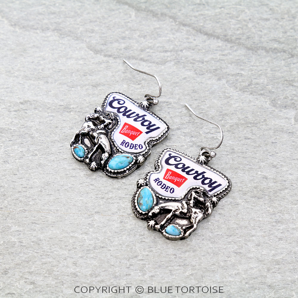 Western Horse Logo Print Dangle Earrings