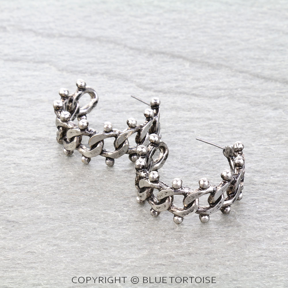 Western Ball TXR Chain Hoop Earrings