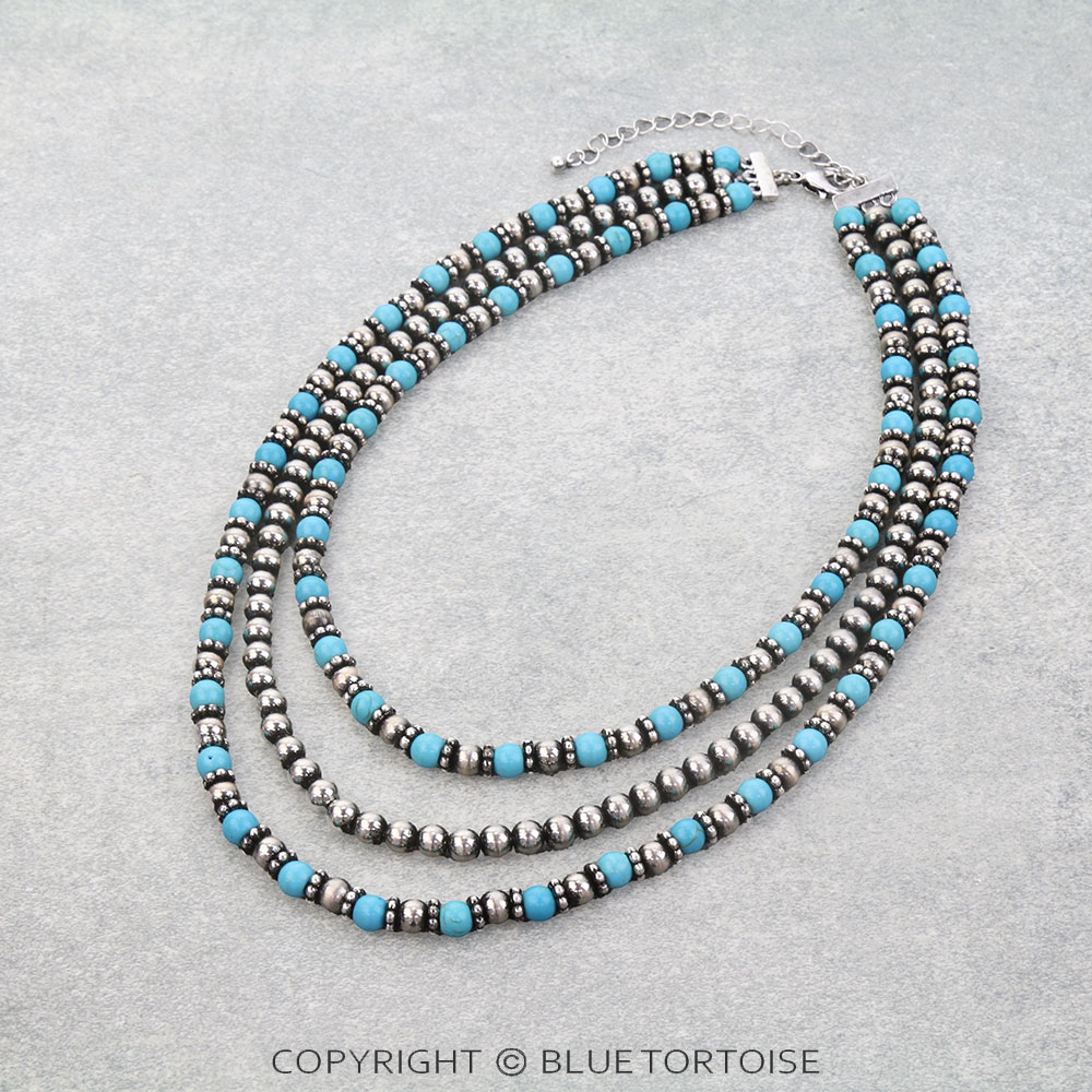 Western Navajo Style Pearl & Bead Multi Strands Necklace