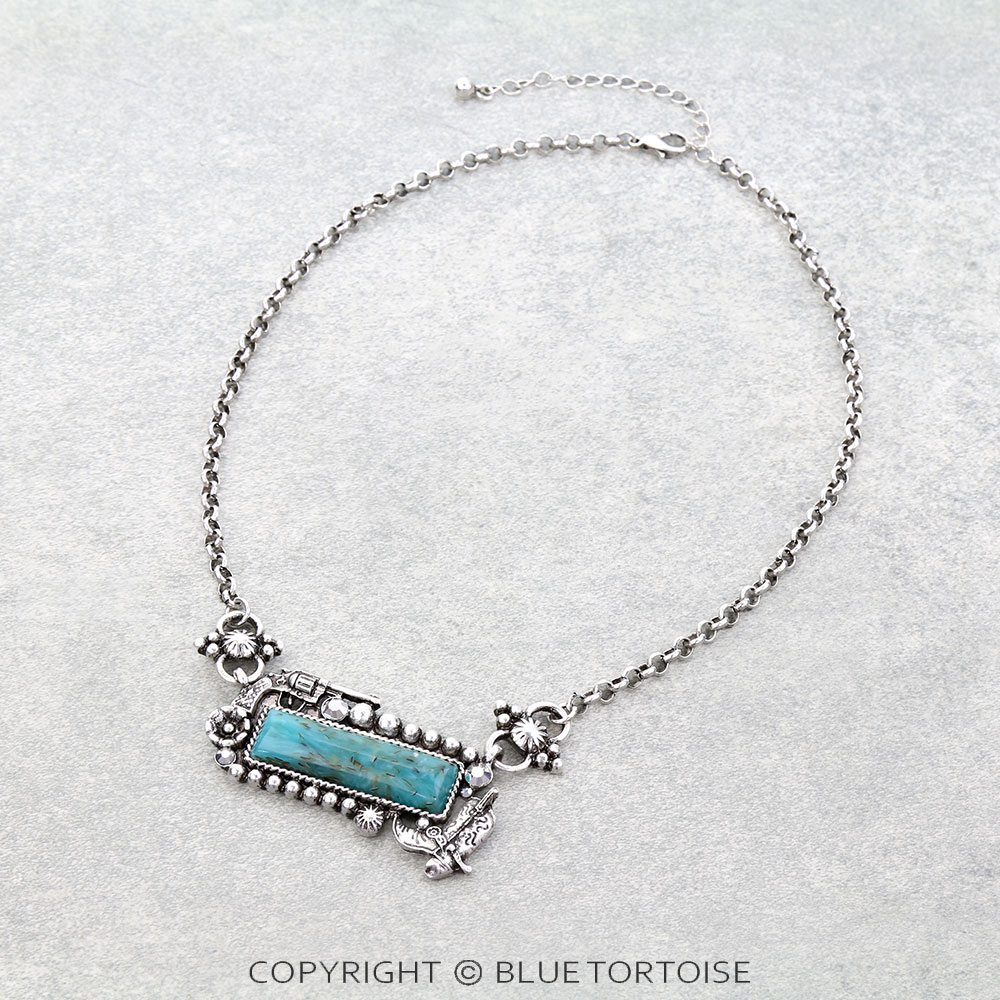 Western Cowboy Hat Stone Bar Necklace