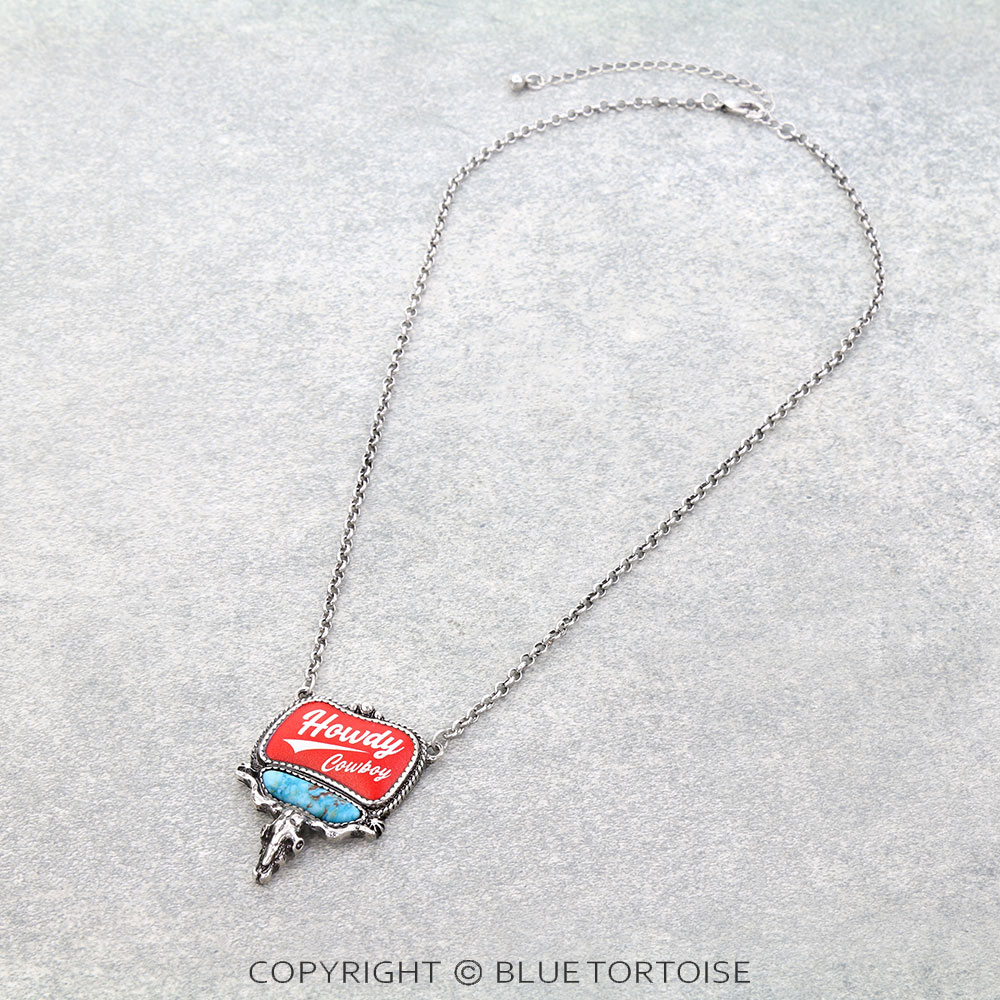 Western Steer Skull Logo Print Necklace