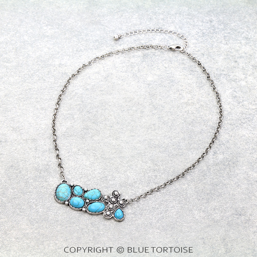 Western Ball Cross Stone Bar Necklace