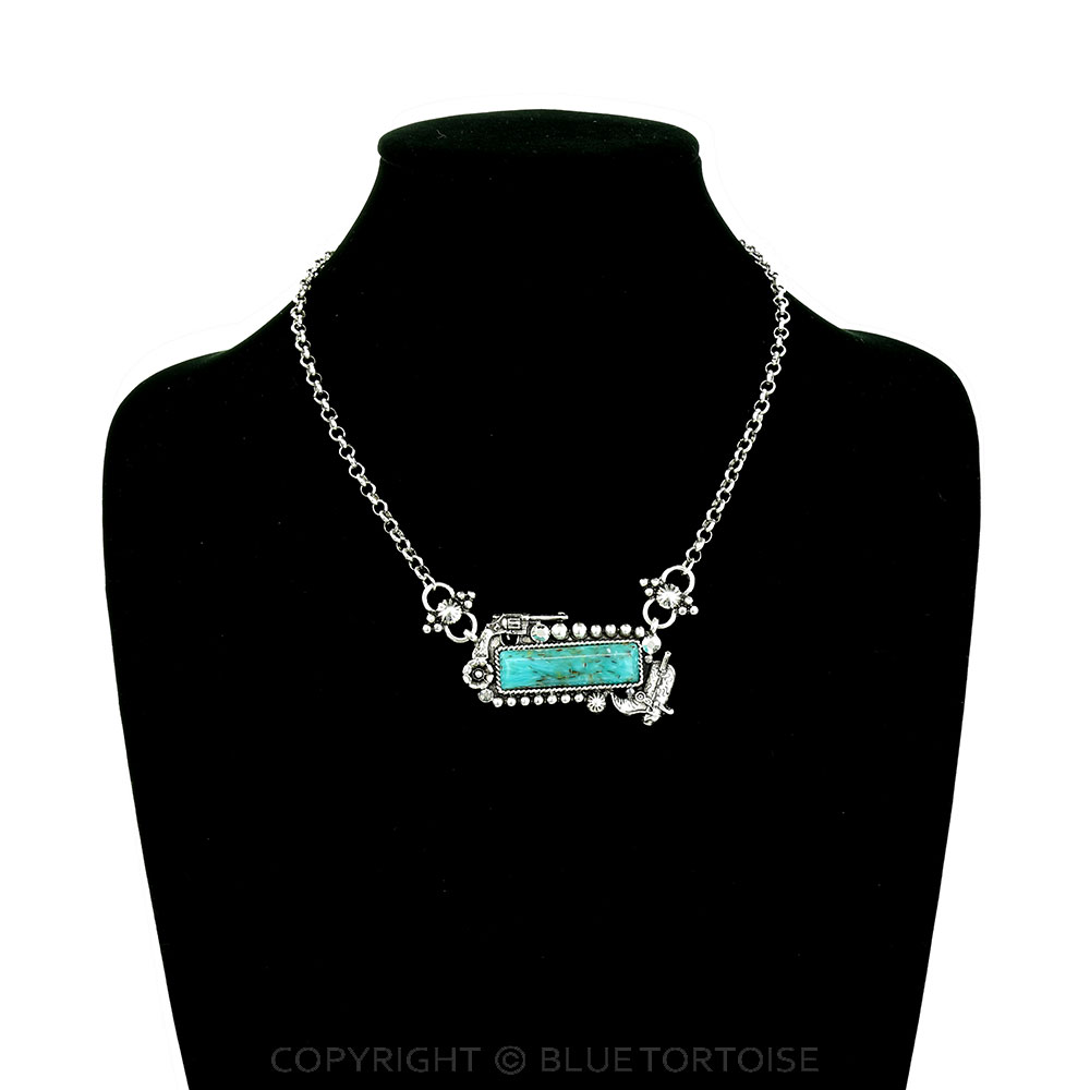 Western Cowboy Hat Stone Bar Necklace - Image 2