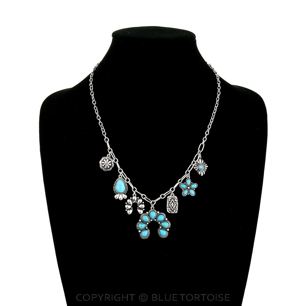 Western Squash Blossom Stone Multi Charm Necklace - Image 2