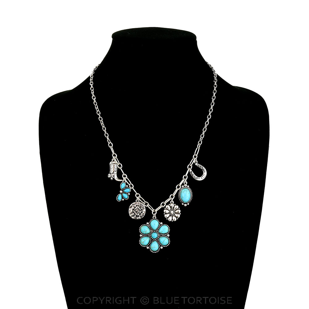 Western Concho Stone Multi Charm Necklace - Image 2