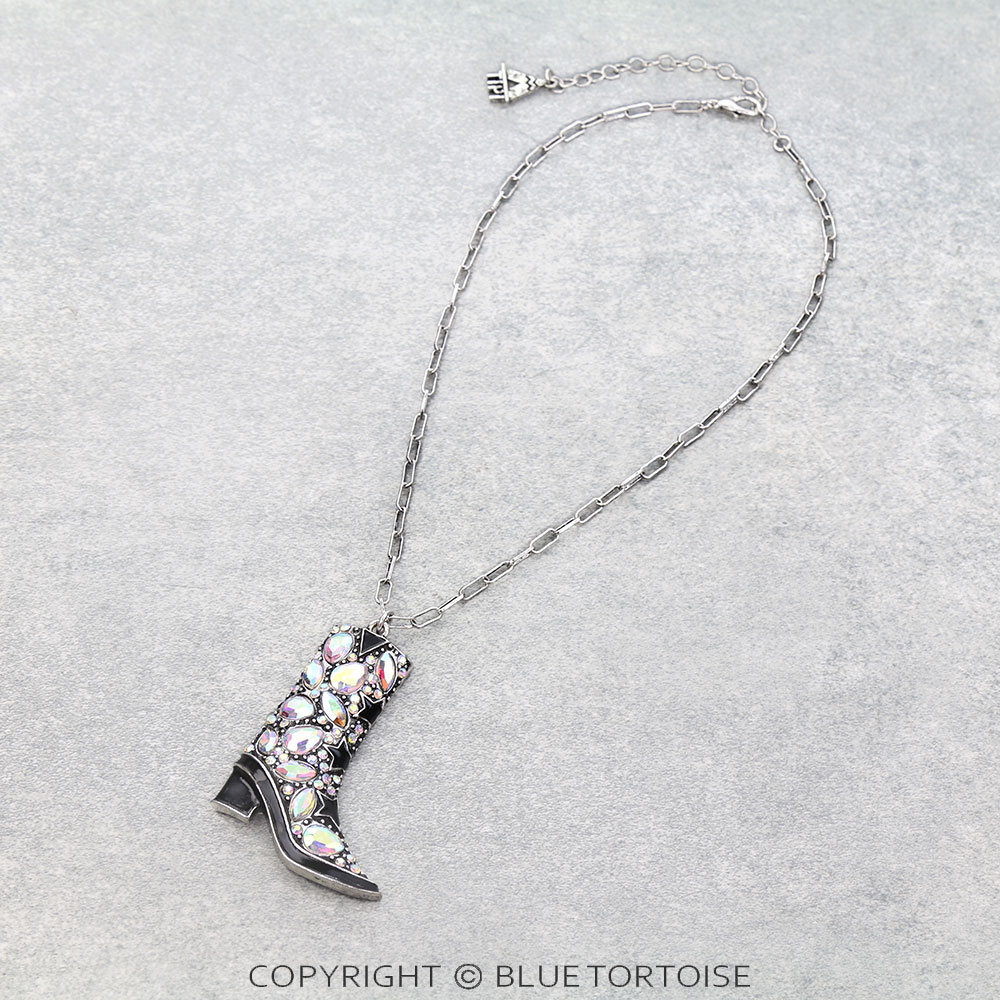 Western Cowboy Boot Stone Necklace