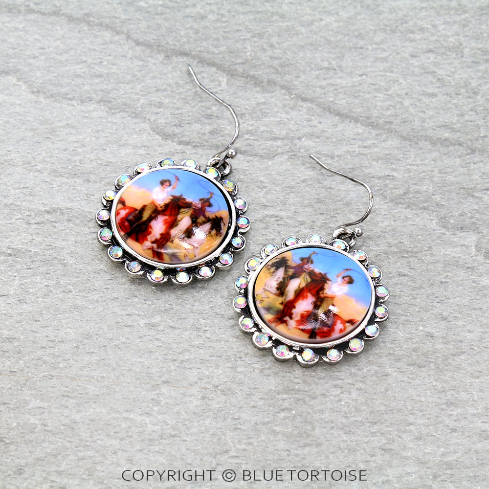 Western Cowgirl Portrait Dangle Earrings