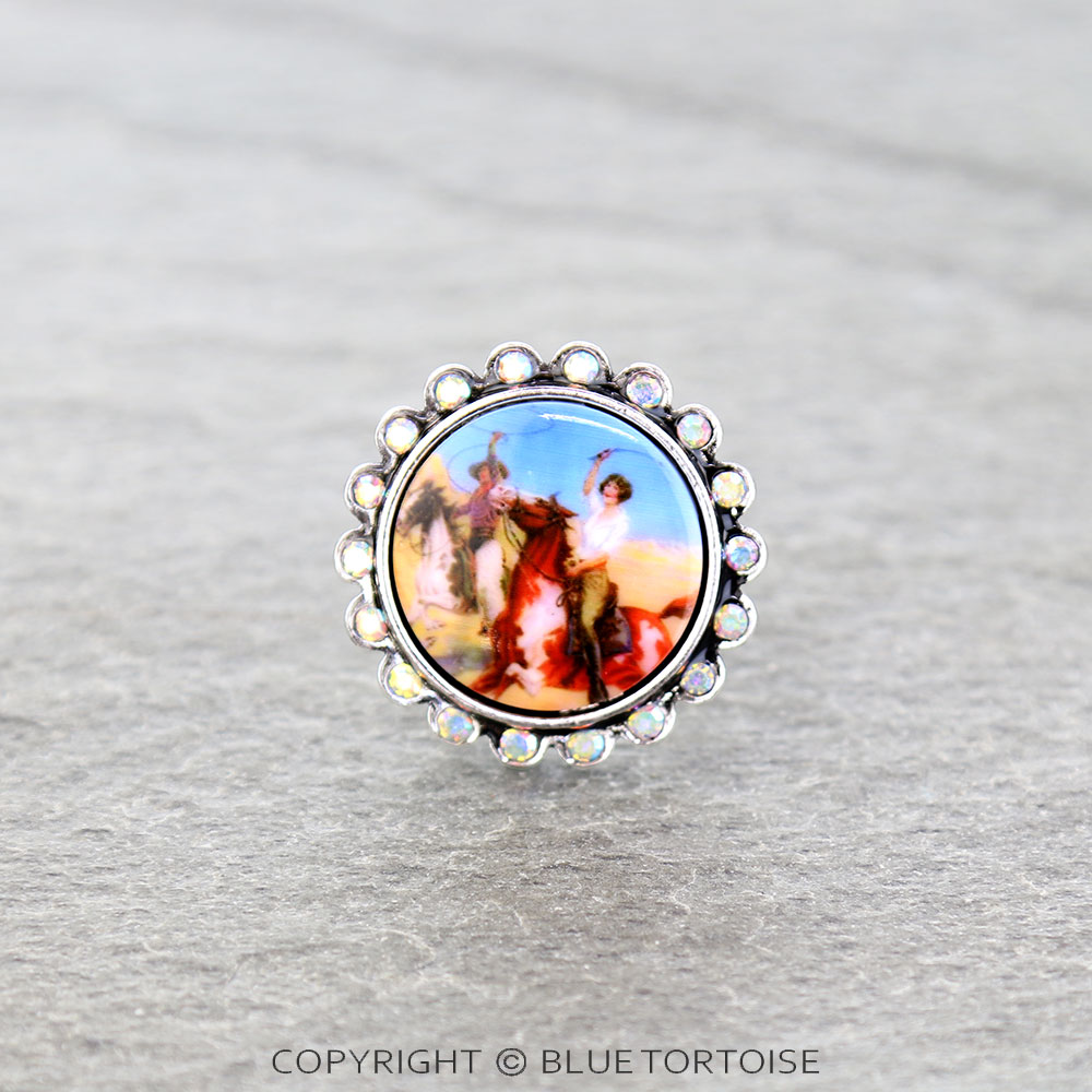 Western Cowgirl Portrait Cuff Ring