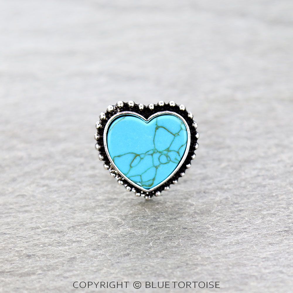 Western Ball Heart Stone Cuff Ring