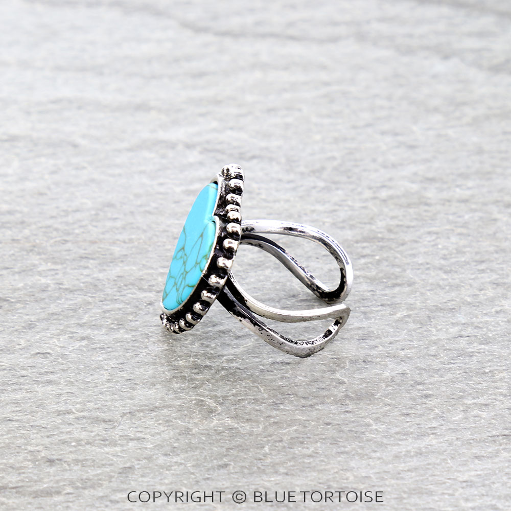 Western Ball Heart Stone Cuff Ring - Image 2