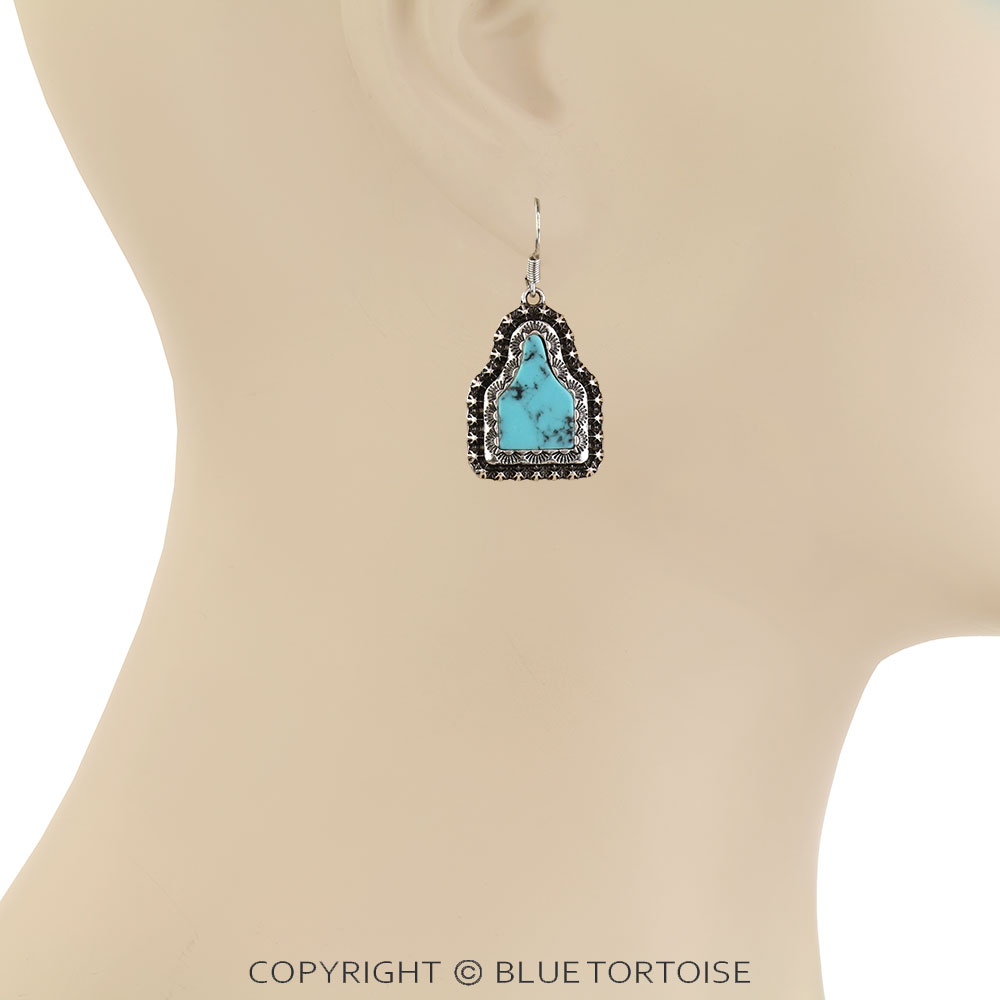 Western Ear Tag Stone Dangle Earrings - Image 2