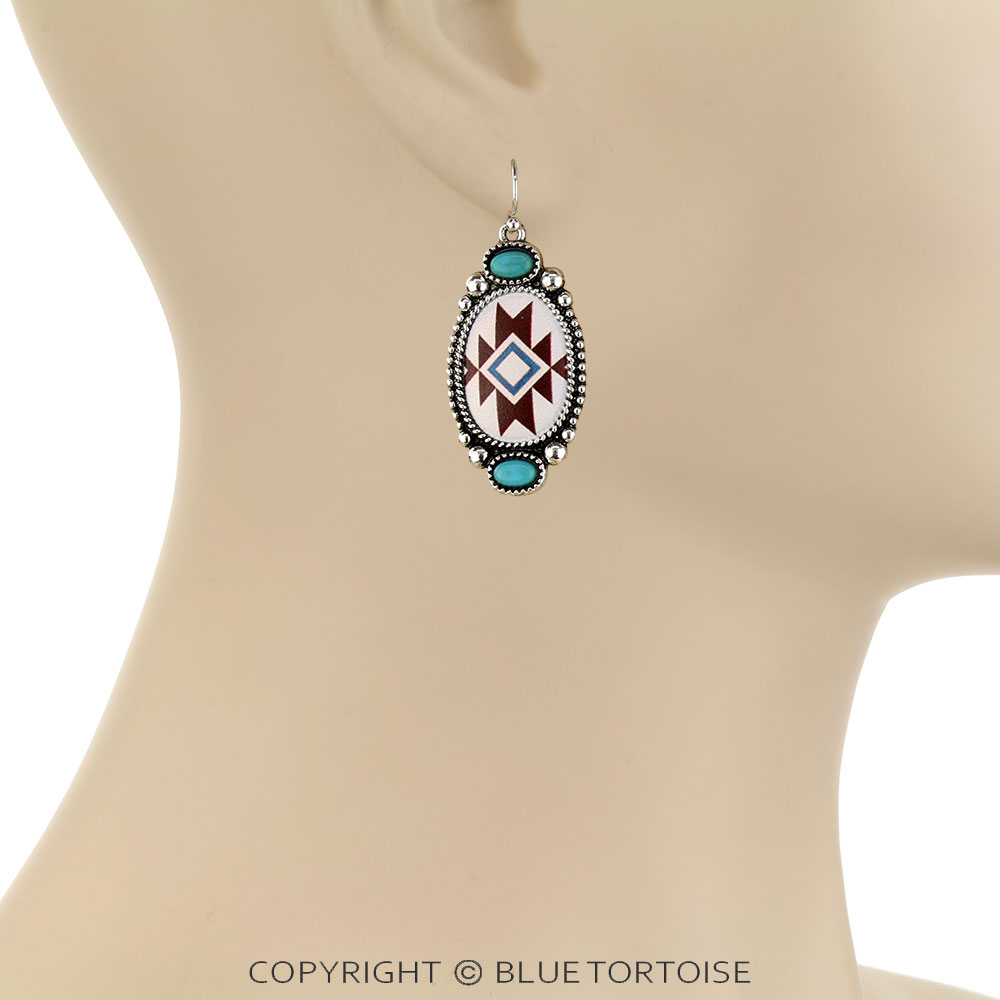 Western Aztec Print Stone Dangle Earrings - Image 2