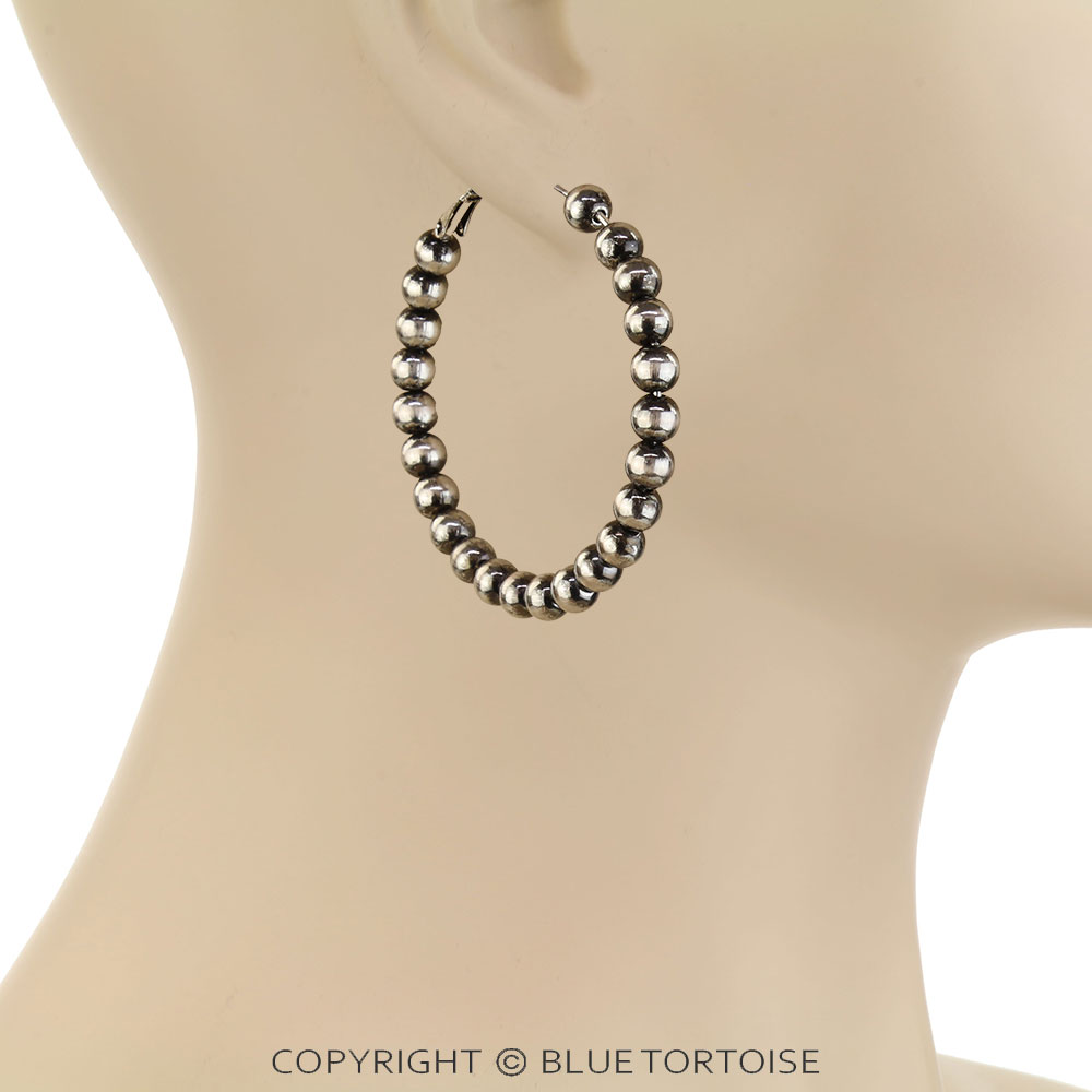 2" Navajo Style Pearl Hoop Earrings - Image 2