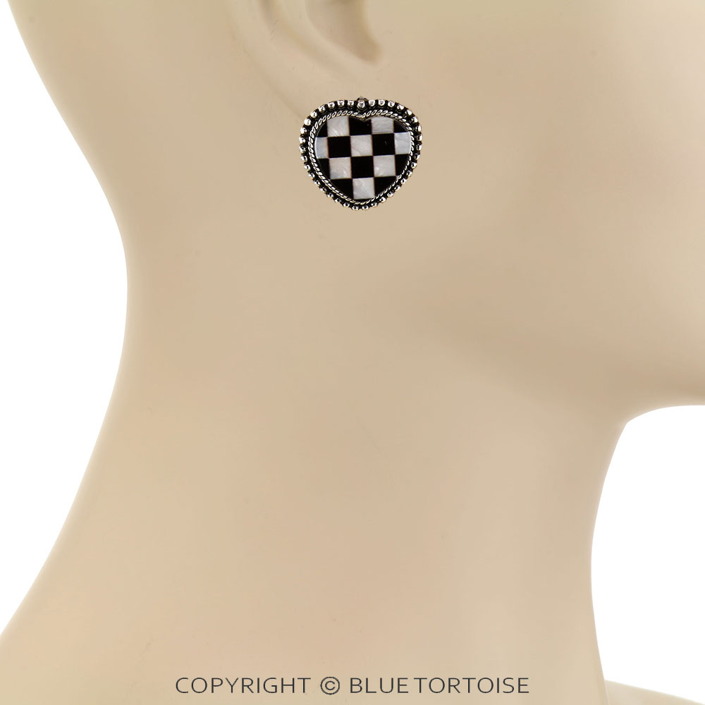 Western Checker Heart Stud Earrings - Image 2