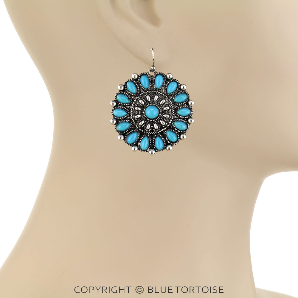 Western Concho Stone Dangle Earrings - Image 2
