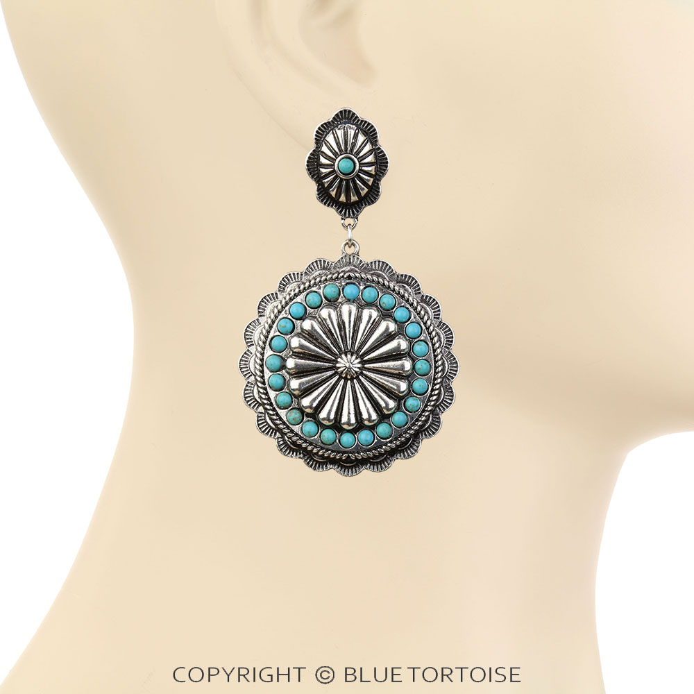 Western Concho Stone Stud Earrings - Image 2