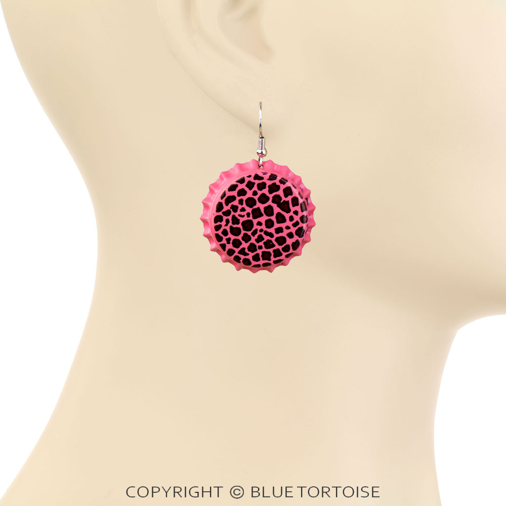 Leopard Bottle Cap Dangle Earrings - Image 2