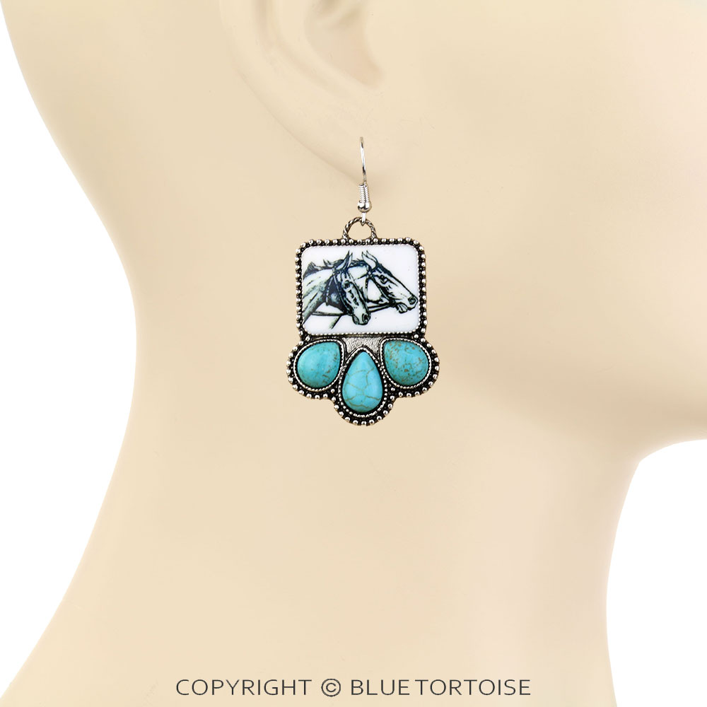 Western Horse Printing Dangle Earrings - Image 2