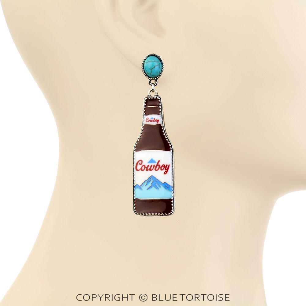 Western Cowboy Beer Stud Earrings - Image 2