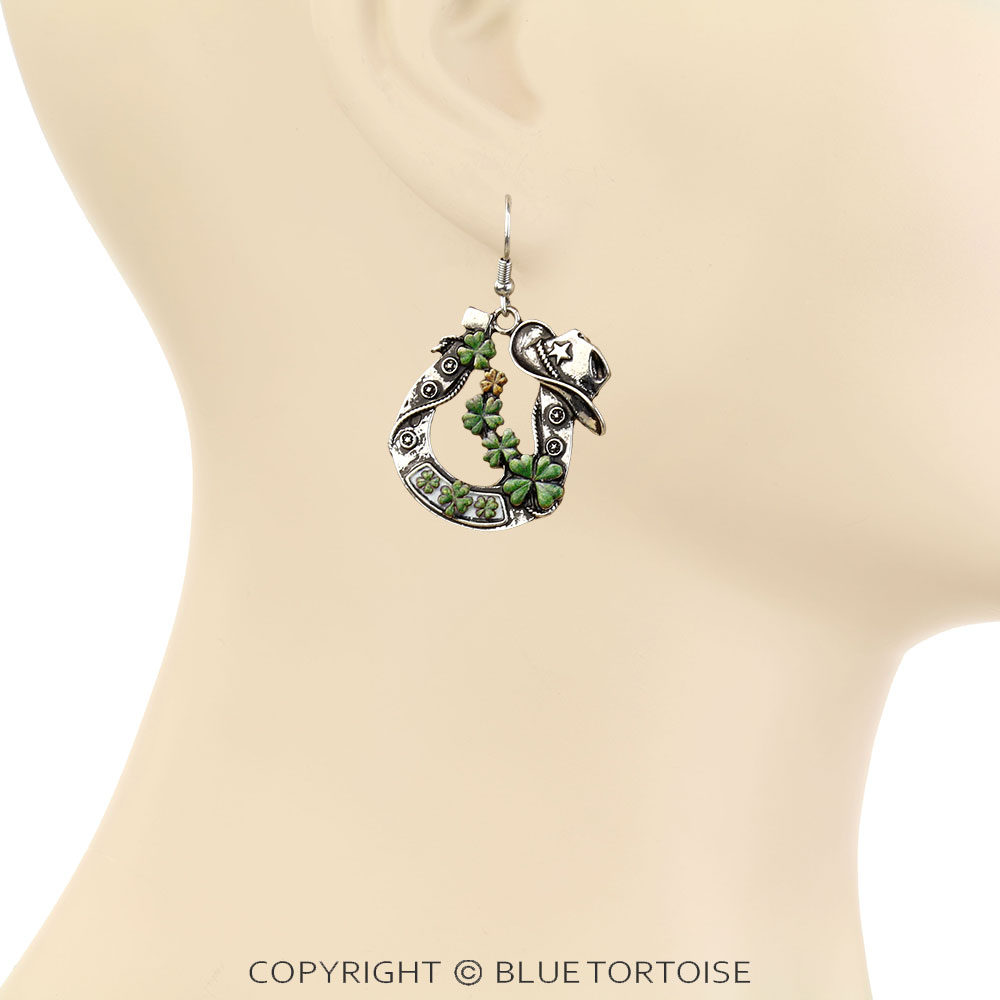 Western Clover Horse Groove Dangle Earrings - Image 2