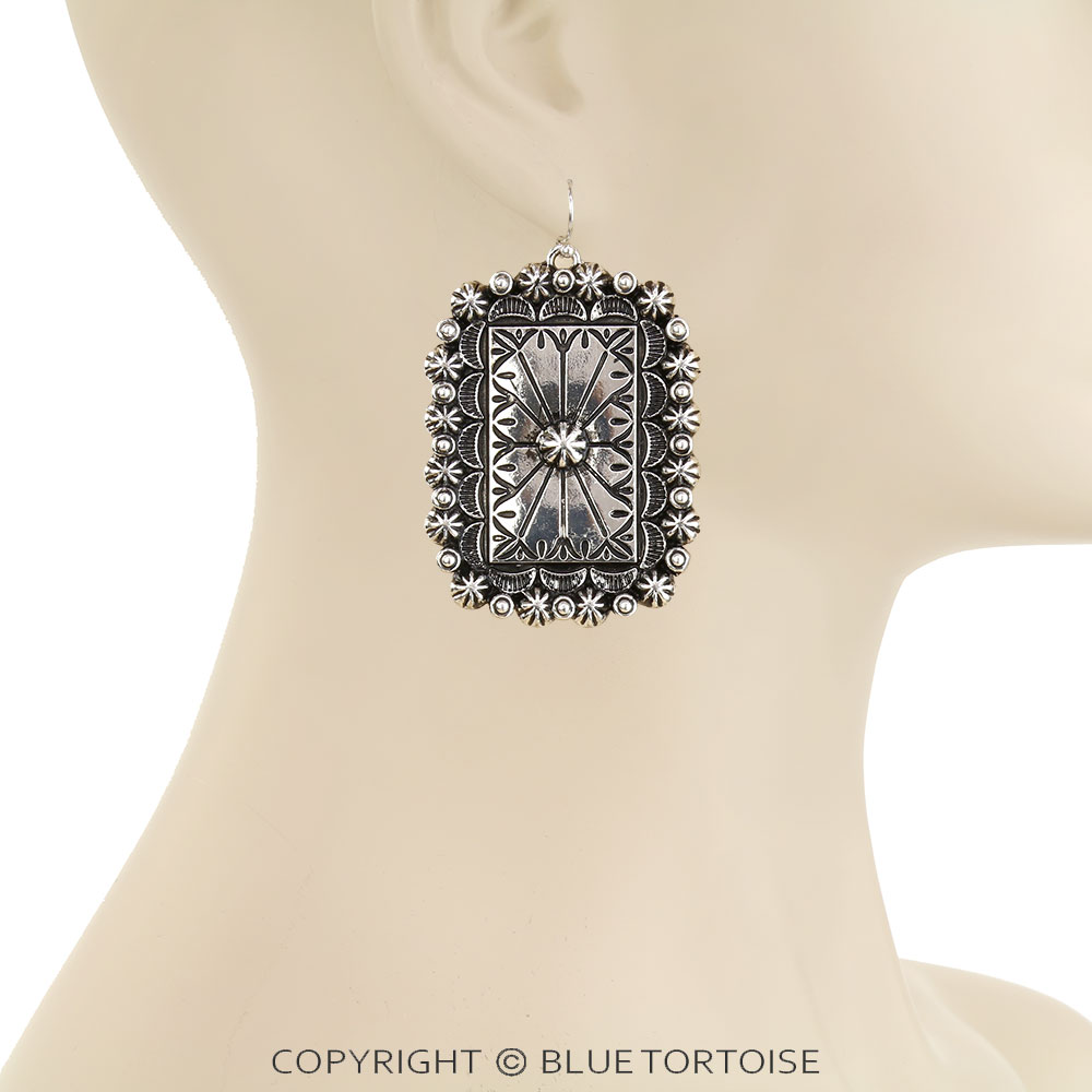 Western Rectangle Concho Dangle Earrings - Image 2