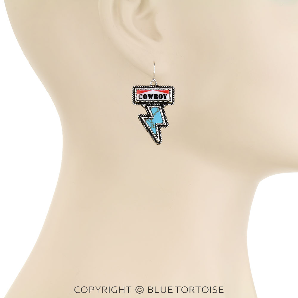 Western Cowboy Thunder Stone Dangle Earrings - Image 2