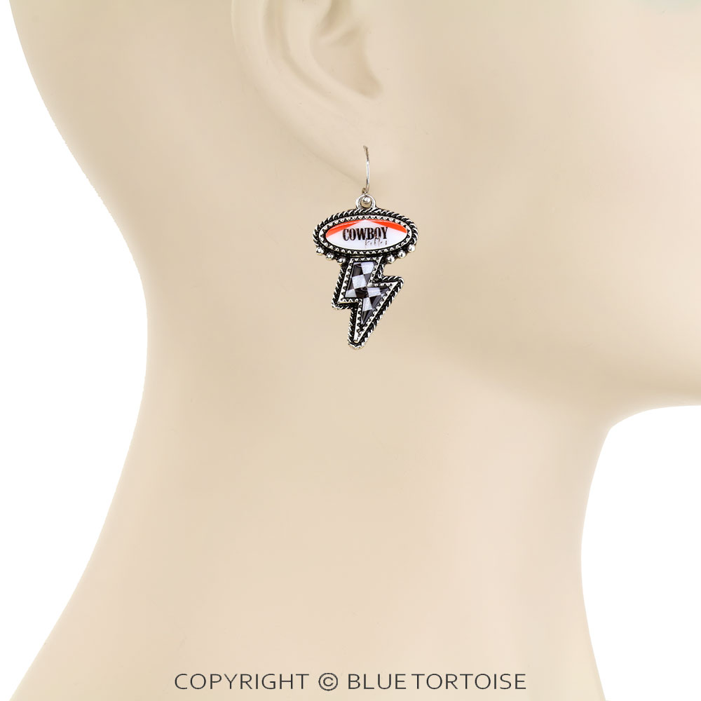 Western Cowboy Thunder Checker Dangle Earrings - Image 2