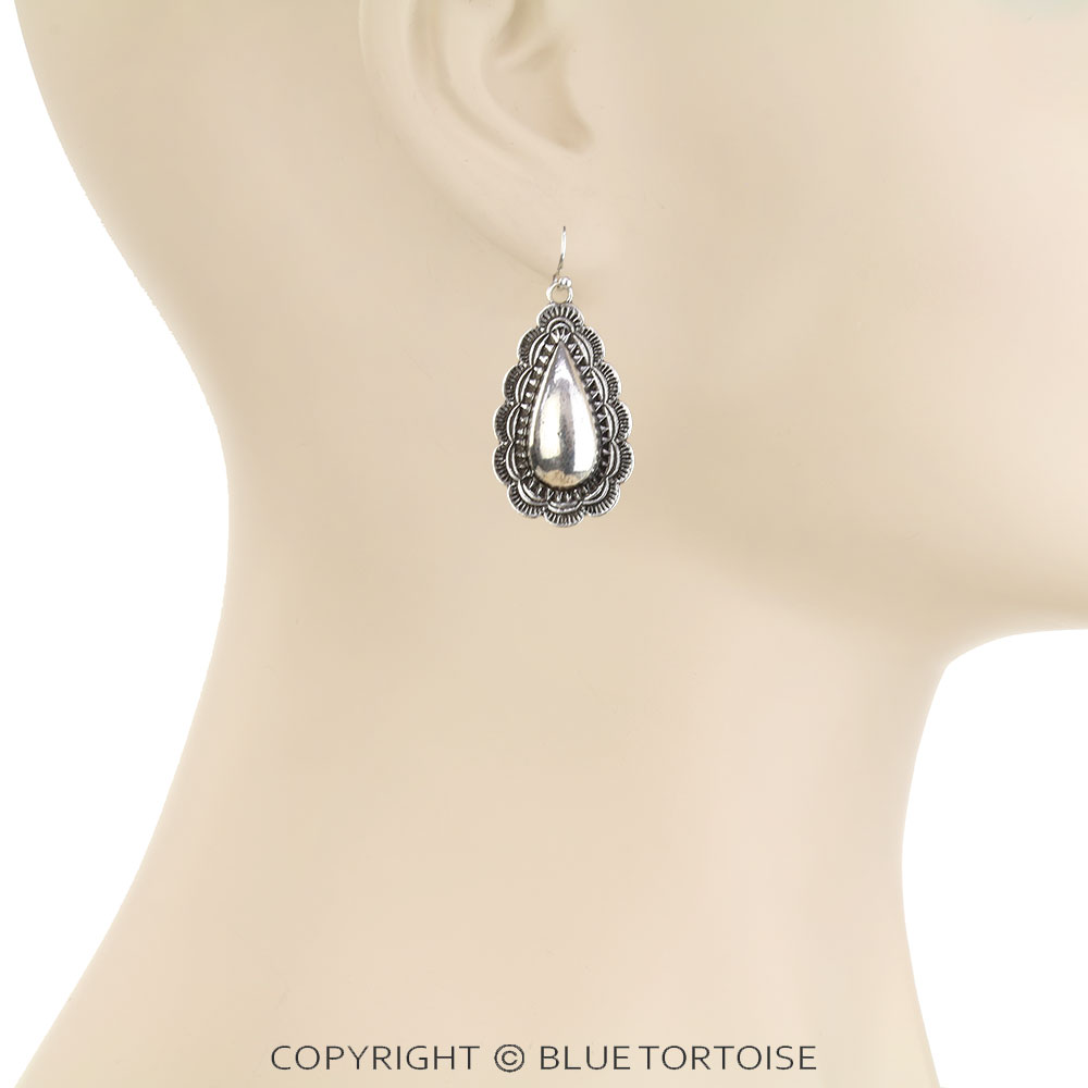 Western Teardrop Concho Dangle Earrings - Image 2