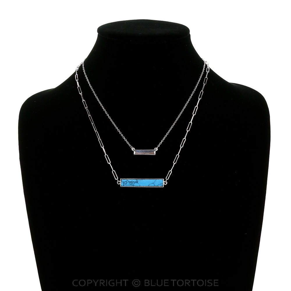 2 Row Semi Precious Stone Bar Necklace - Image 2