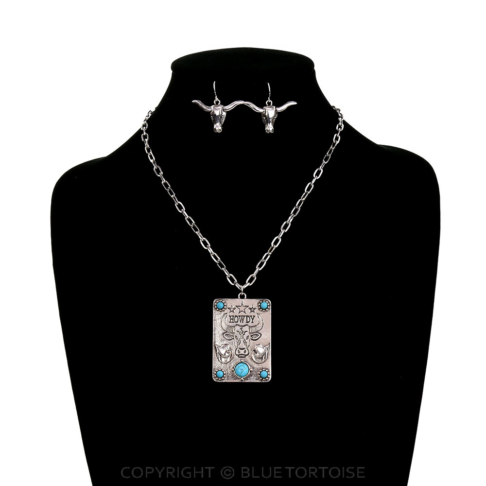 Western Howdy Plate Necklace Set - Image 2