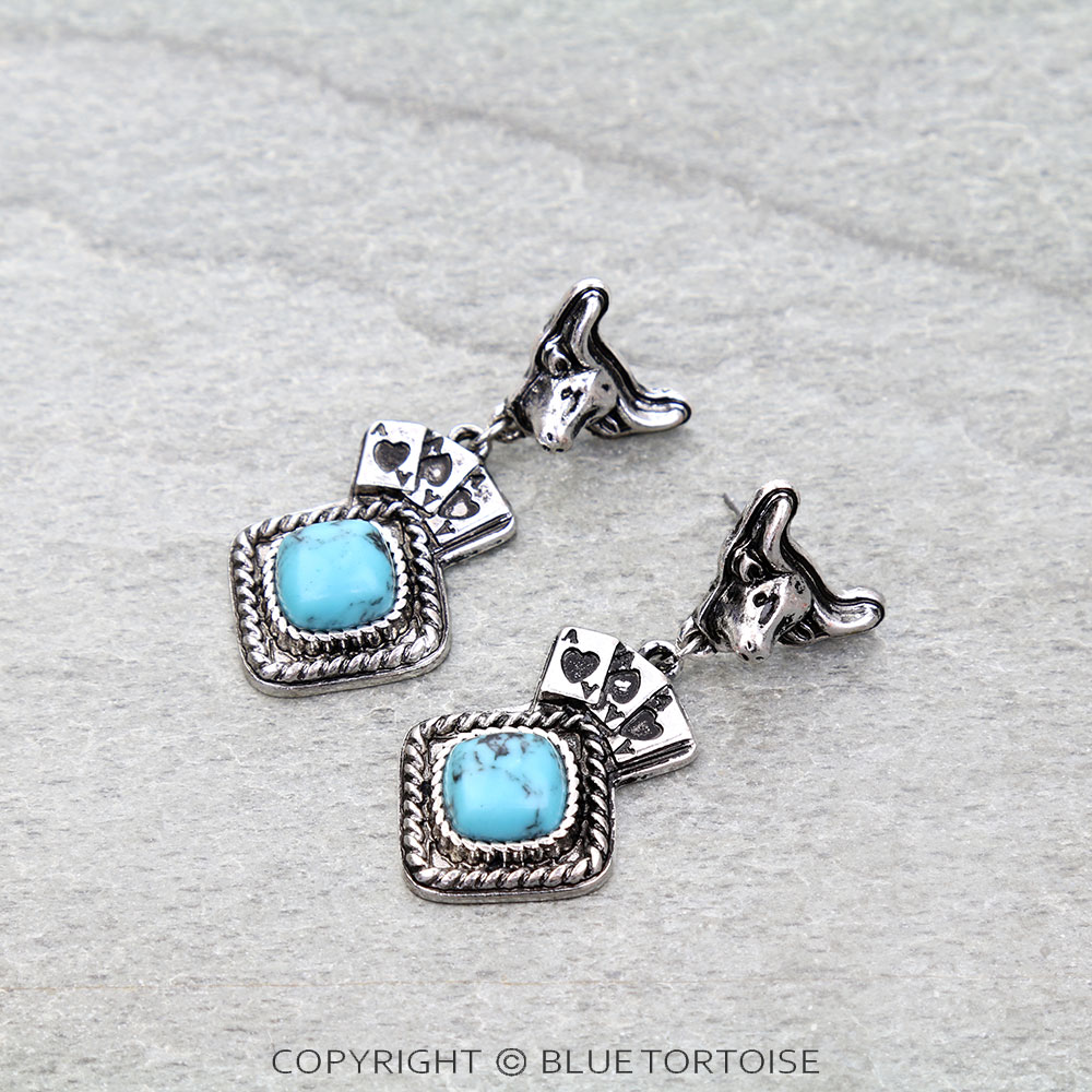 Western Aces Stone Steer Head Stud Earrings