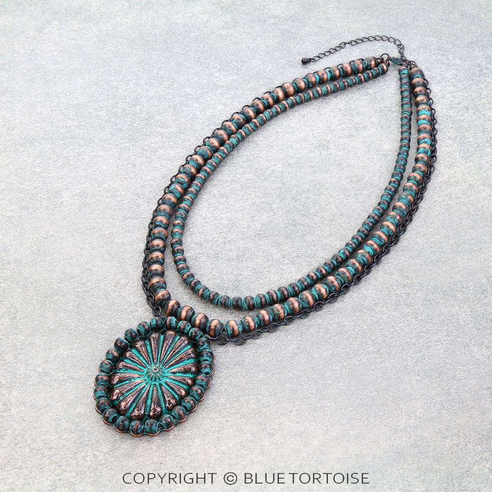 3 Row Western Concho Pearl Necklace